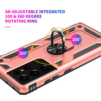 Zanderlyn Samsung S21 Ultra Case with Kickstand and Metal Ring - Shockproof Galaxy S21 Ultra Case Military Grade Drop Tested - Slim Dual Layer Samsung Galaxy S21 Ultra 5G Phone Case - Rose Gold